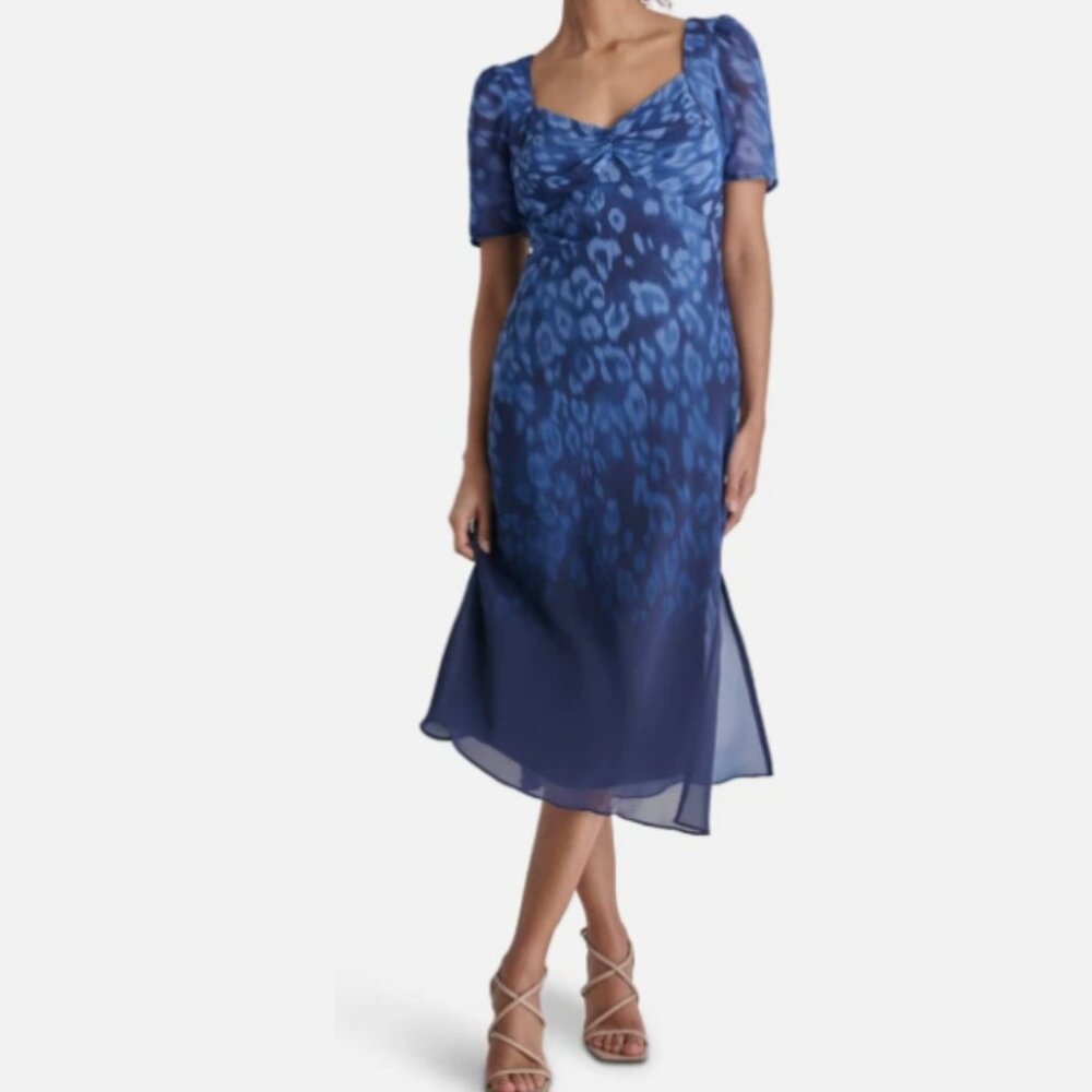DKNY Sweetheart Neck Chiffon Midi Dress Blue 8